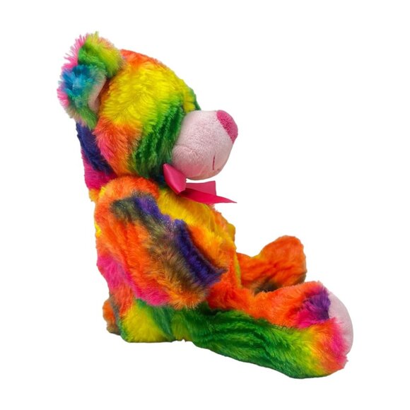 Kellytoy Colorful Rainbow Plush Tie Dye Teddy Bear Pink Bow Stuffed Animal 12 in - Picture 5 of 9